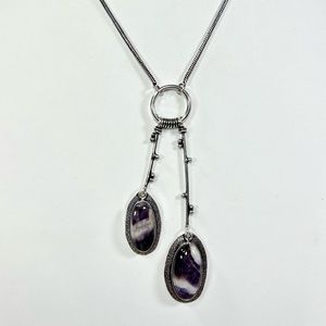Chevron Amethyst 925 Lariat Gemstone Necklace